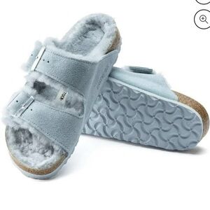 Birkenstock Arizona Shearling Lined Suede Slip On Sandals for Cozy Size 9-9.5